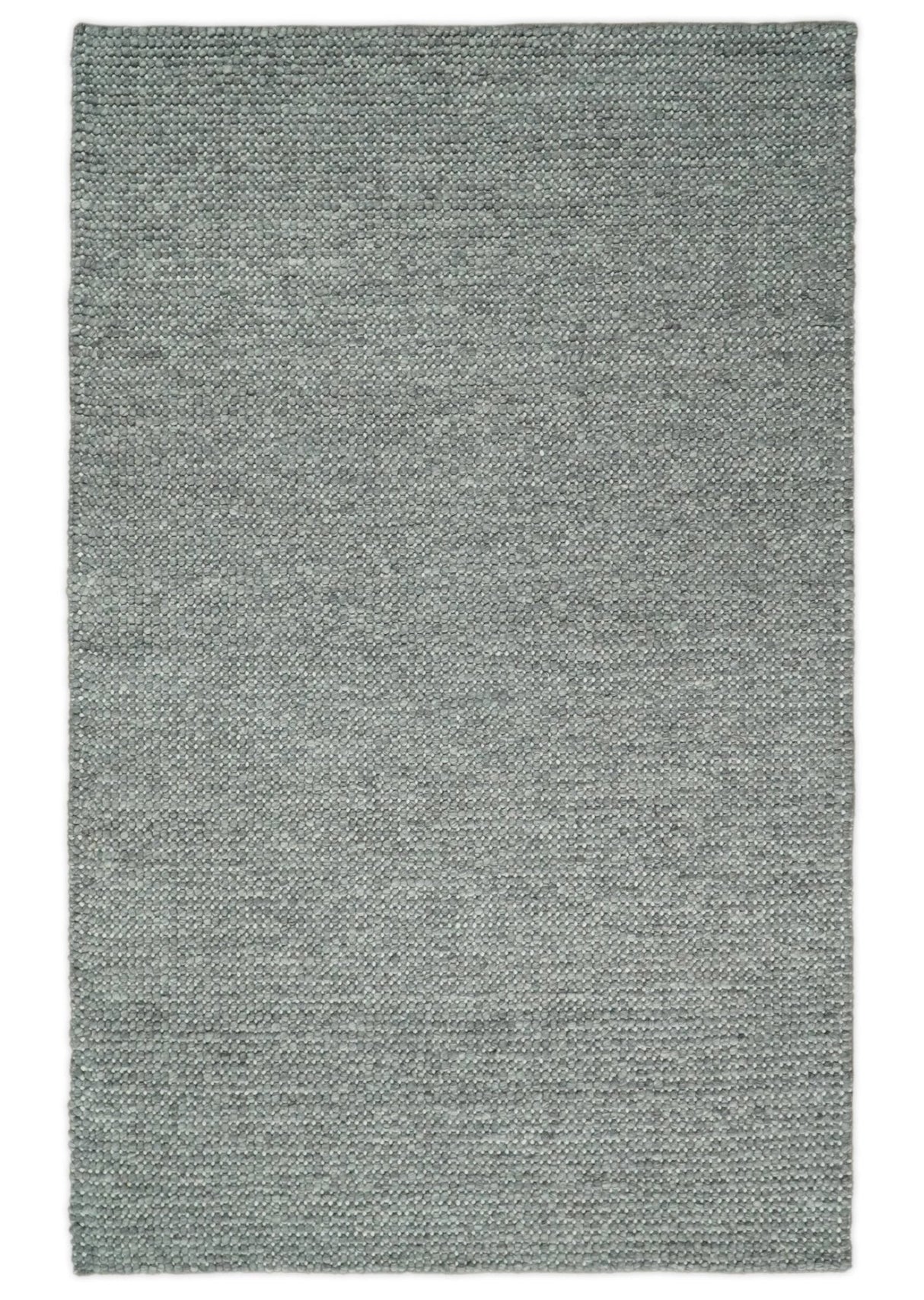 Solid Gray Chunky Handwoven Contemporary Wool Area Rug