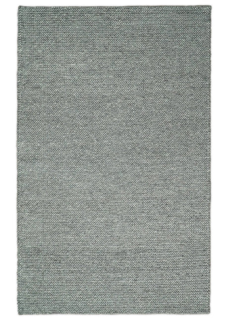 Solid Gray Chunky Handwoven Contemporary Wool Area Rug
