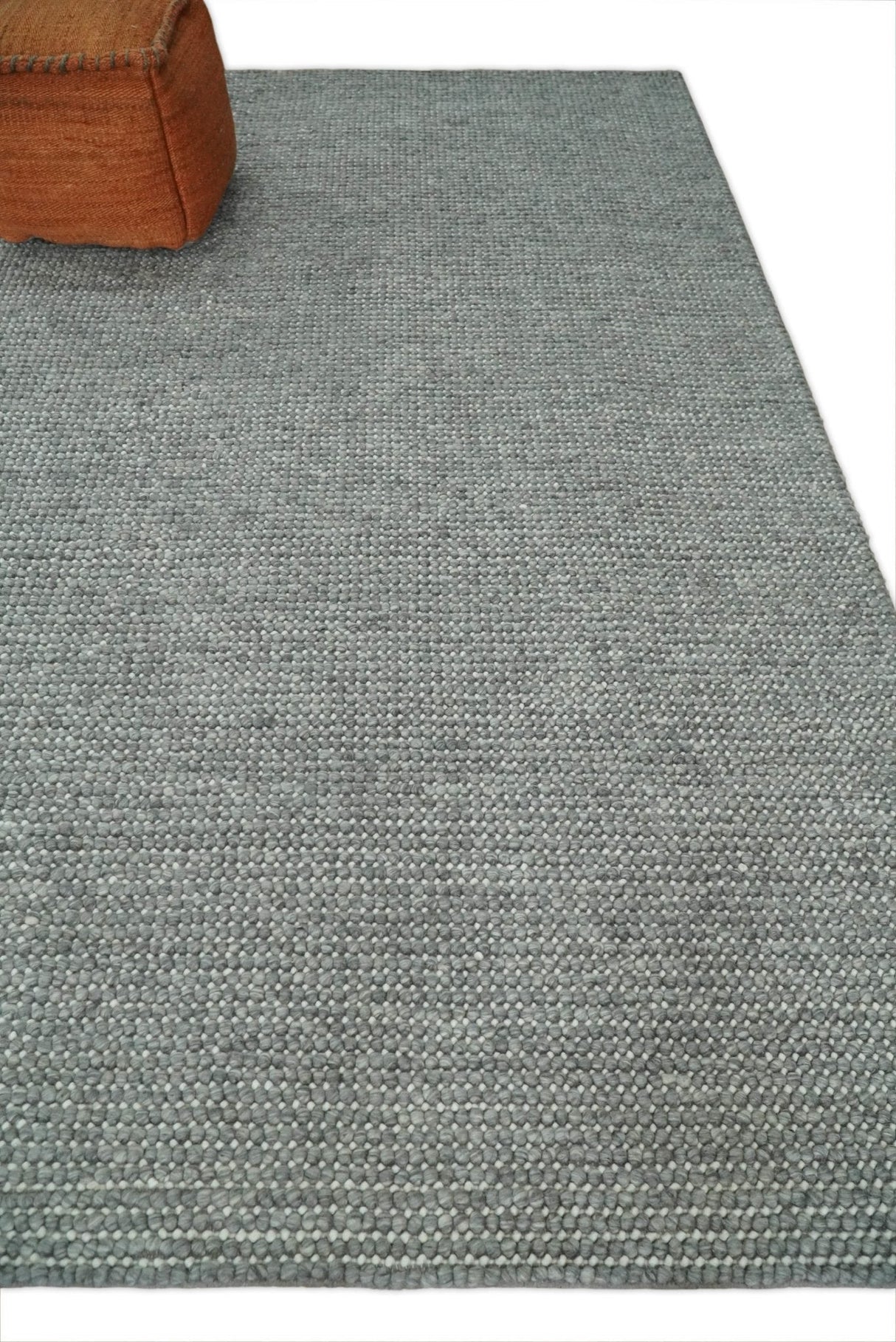 Solid Gray Chunky Handwoven Contemporary Wool Area Rug