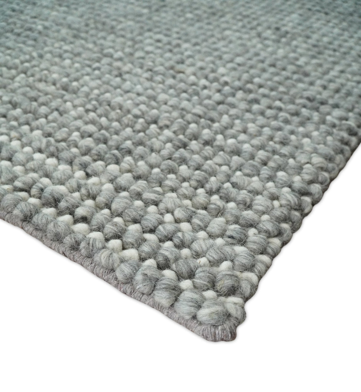 Solid Gray Chunky Handwoven Contemporary Wool Area Rug