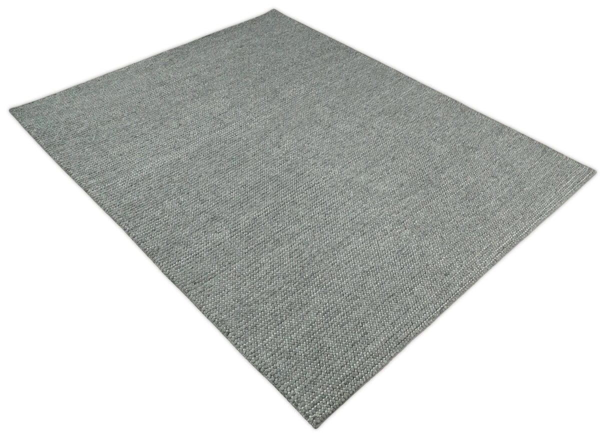 Solid Gray Chunky Handwoven Contemporary Wool Area Rug