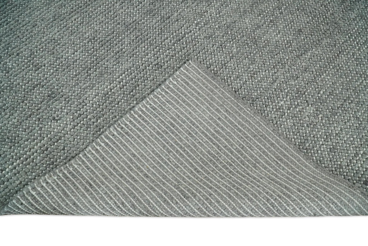 Solid Gray Chunky Handwoven Contemporary Wool Area Rug