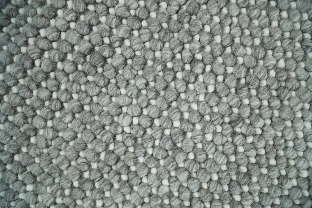 Solid Gray Chunky Handwoven Contemporary Wool Area Rug
