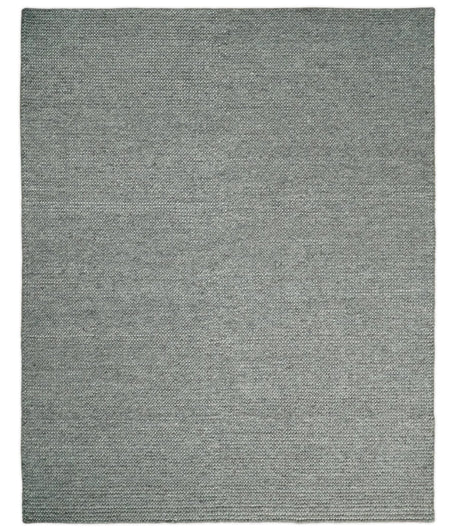 Solid Gray Chunky Handwoven Contemporary Wool Area Rug