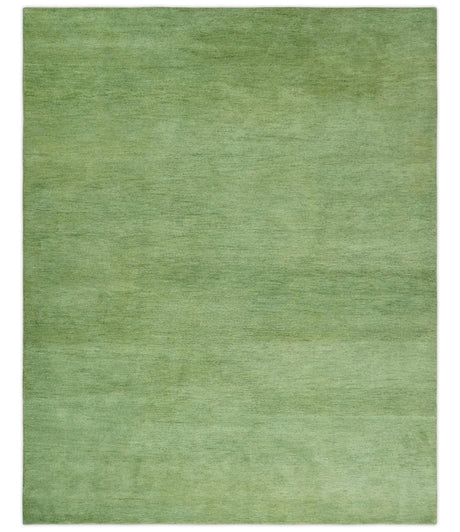 Solid Green Woolen Hand Tufted contemporary 8x10 wool Rug
