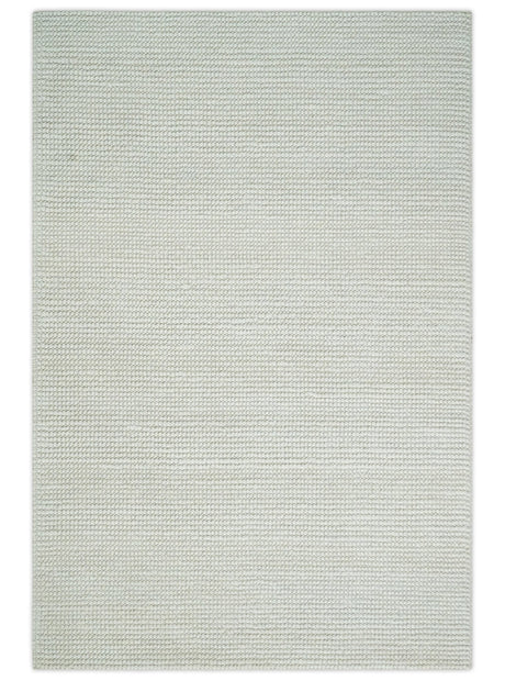 Solid Ivory Chunky Handwoven Contemporary Wool Area Rug