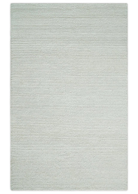 Solid Ivory Chunky Handwoven Contemporary Wool Area Rug