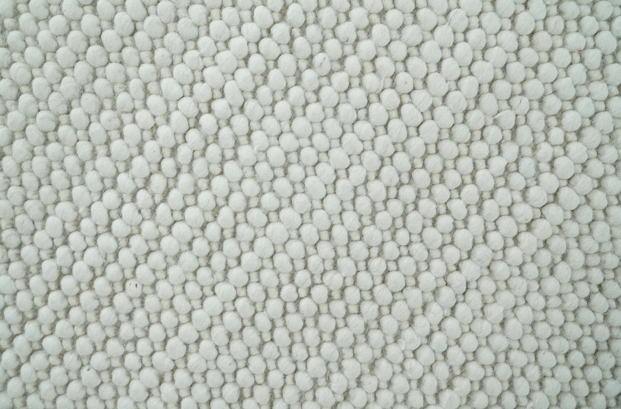 Solid Ivory Chunky Handwoven Contemporary Wool Area Rug