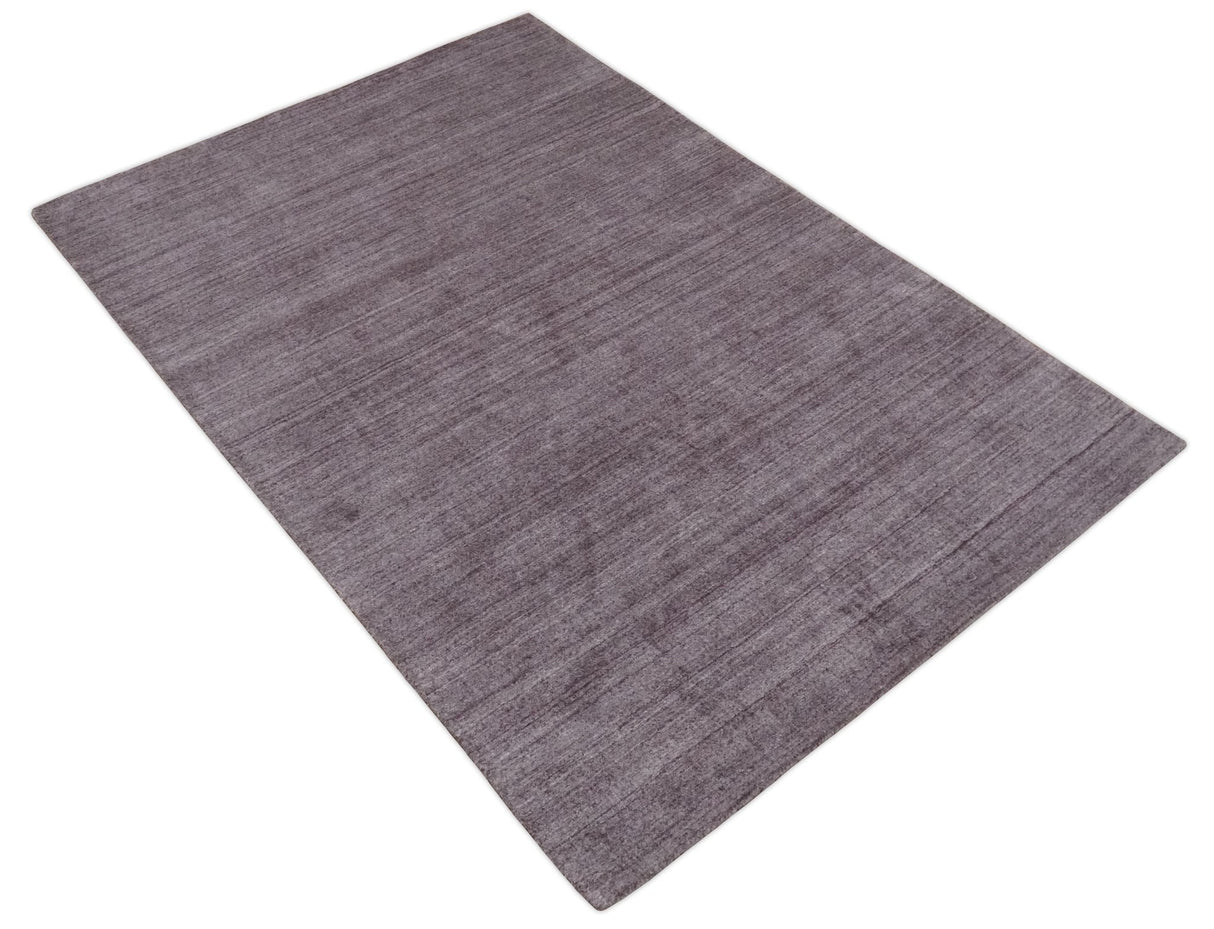 Solid Lavender Purple Scandinavian 5x7 Blended Wool Flatwoven Area Rug | HL12