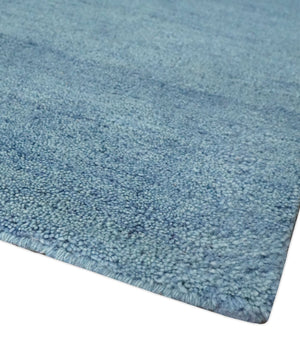 Solid Light Blue Woolen Hand Tufted 8x10 contemporary area Rug