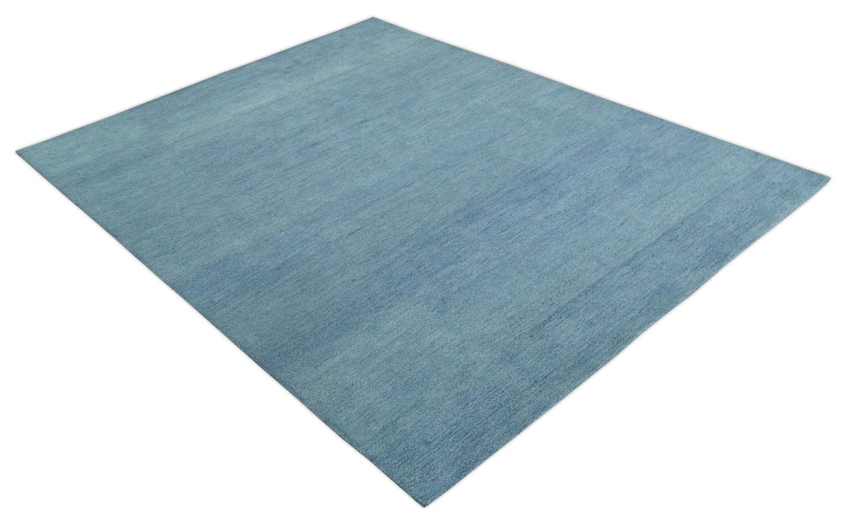 Solid Light Blue Woolen Hand Tufted 8x10 contemporary area Rug