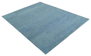 Solid Light Blue Woolen Hand Tufted 8x10 contemporary area Rug