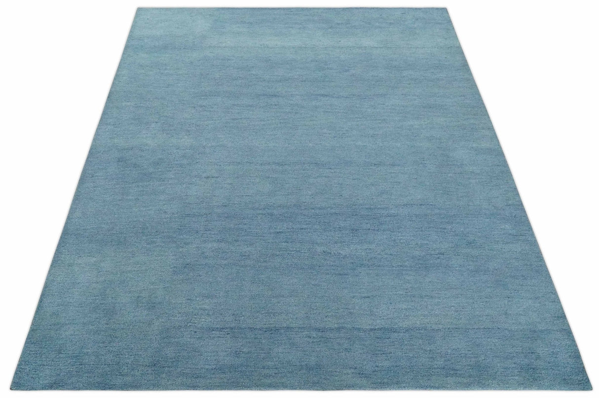 Solid Light Blue Woolen Hand Tufted 8x10 contemporary area Rug