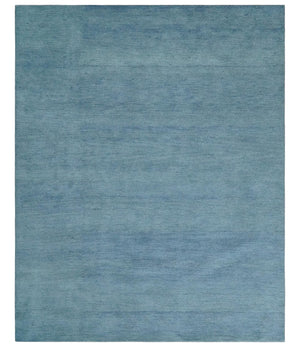Solid Light Blue Woolen Hand Tufted 8x10 contemporary area Rug