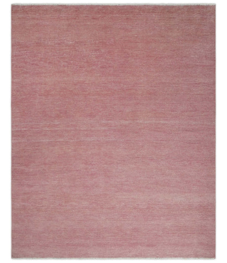 Solid Pink 8x10 Modern Contemporary Hand knotted wool Area Rug