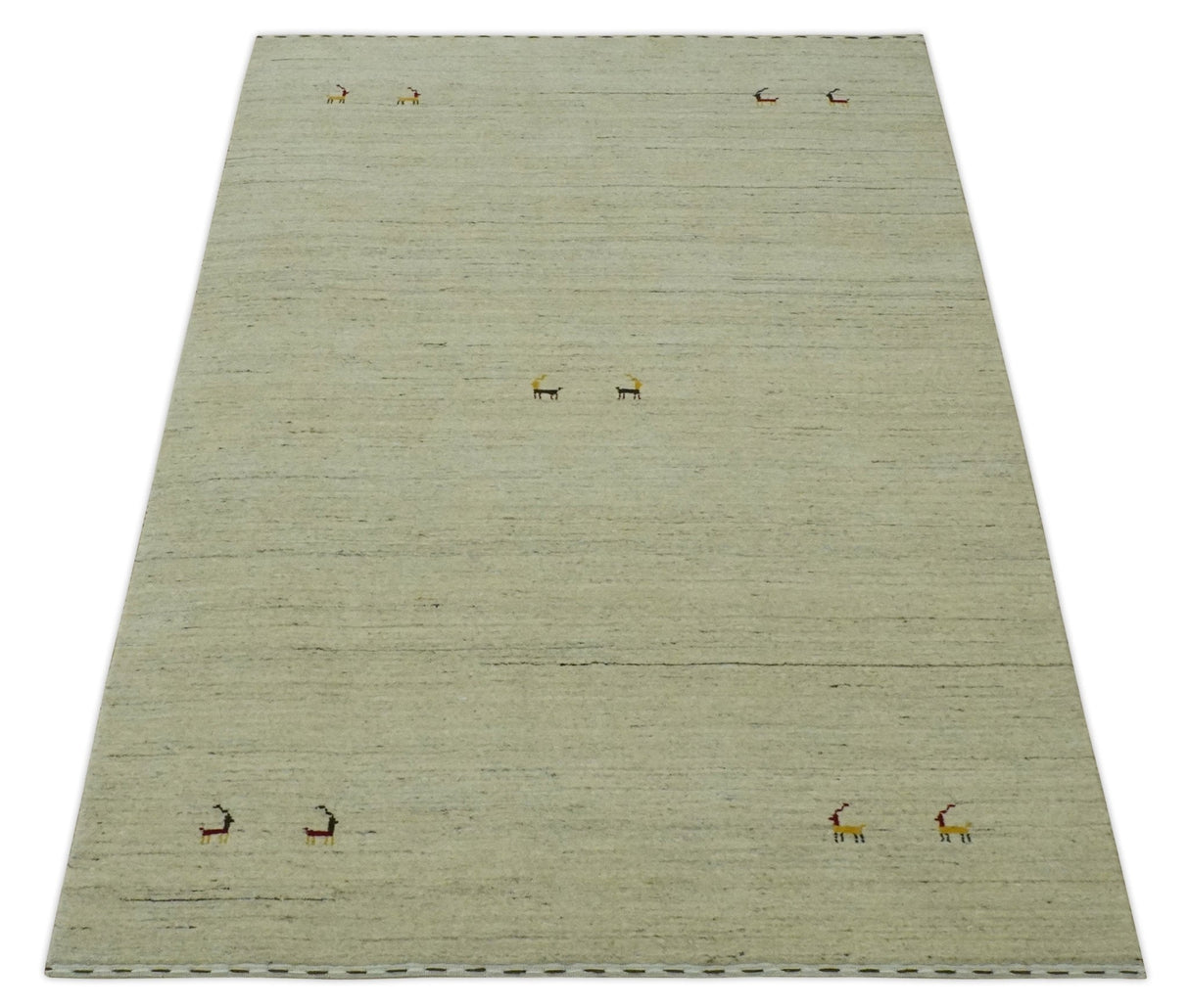 Solid Plain Beige and Charcoal Hand loom 4.6x7 wool area Rug