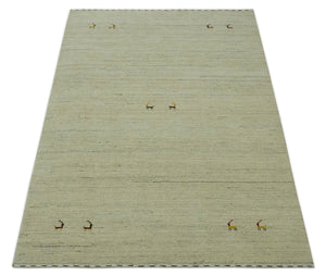 Solid Plain Beige and Charcoal Hand loom 4.6x7 wool area Rug