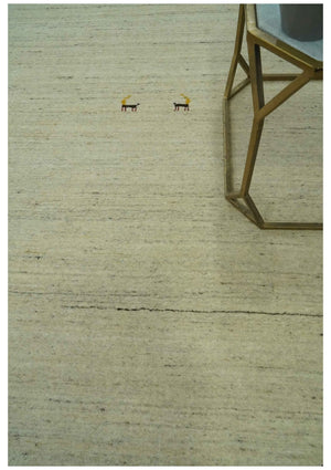 Solid Plain Beige and Charcoal Hand loom 4.6x7 wool area Rug