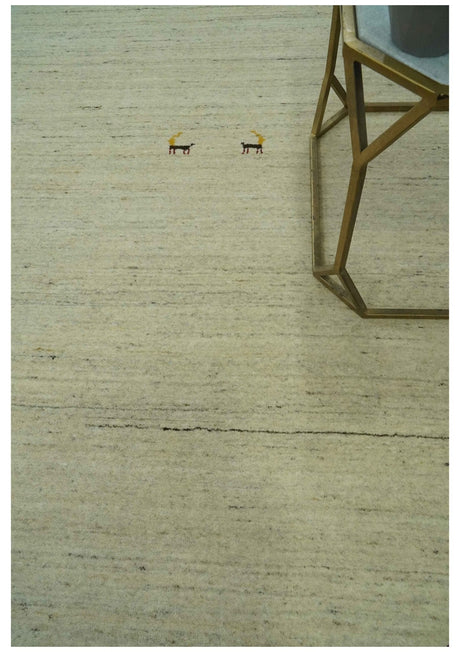 Solid Plain Beige and Charcoal Hand loom 4.6x7 wool area Rug