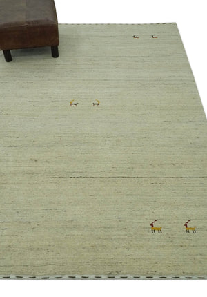 Solid Plain Beige and Charcoal Hand loom 4.6x7 wool area Rug