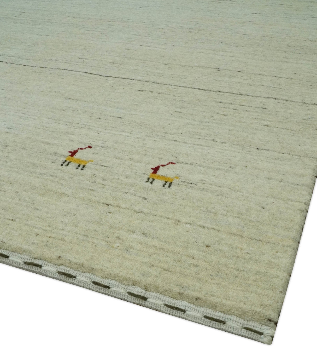 Solid Plain Beige and Charcoal Hand loom 4.6x7 wool area Rug