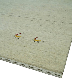 Solid Plain Beige and Charcoal Hand loom 4.6x7 wool area Rug