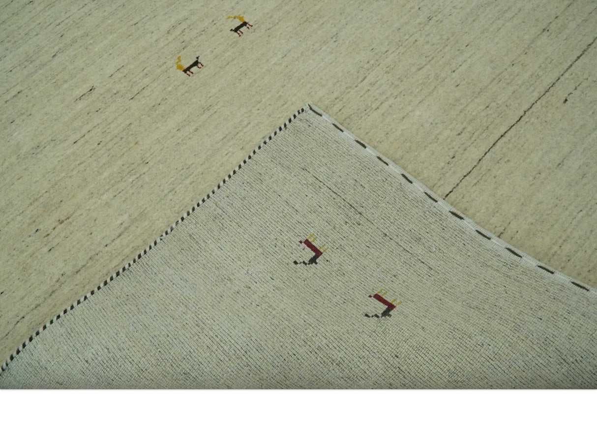 Solid Plain Beige and Charcoal Hand loom 4.6x7 wool area Rug