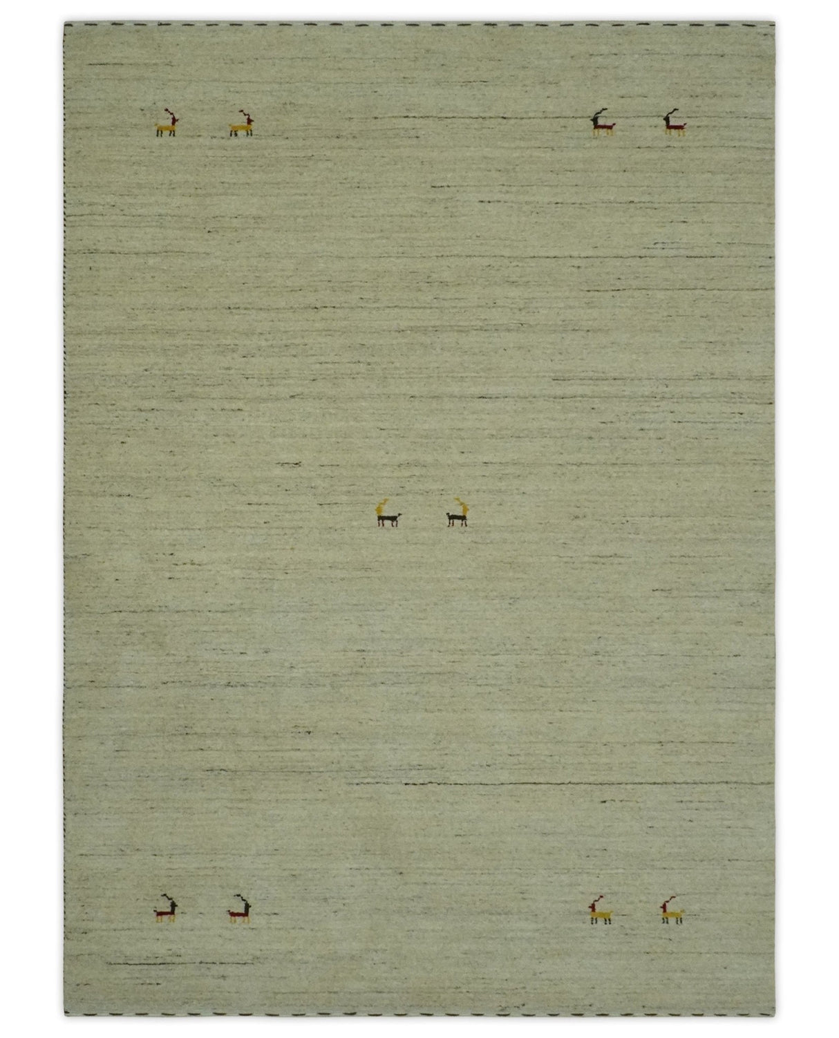 Solid Plain Beige and Charcoal Hand loom 4.6x7 wool area Rug