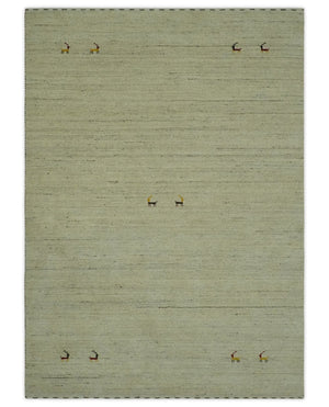 Solid Plain Beige and Charcoal Hand loom 4.6x7 wool area Rug