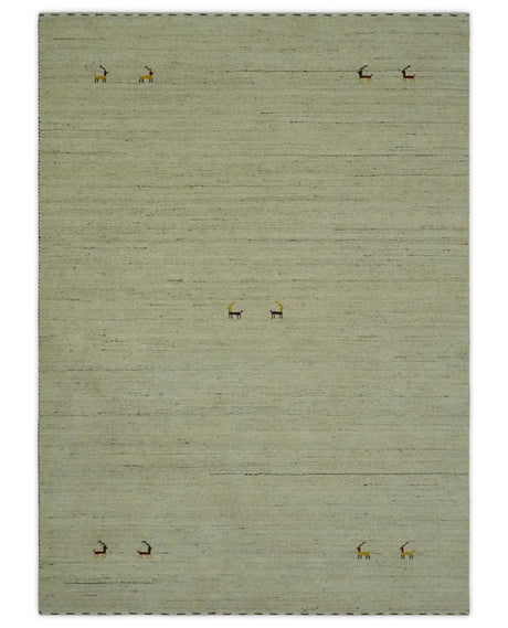 Solid Plain Beige and Charcoal Hand loom 4.6x7 wool area Rug