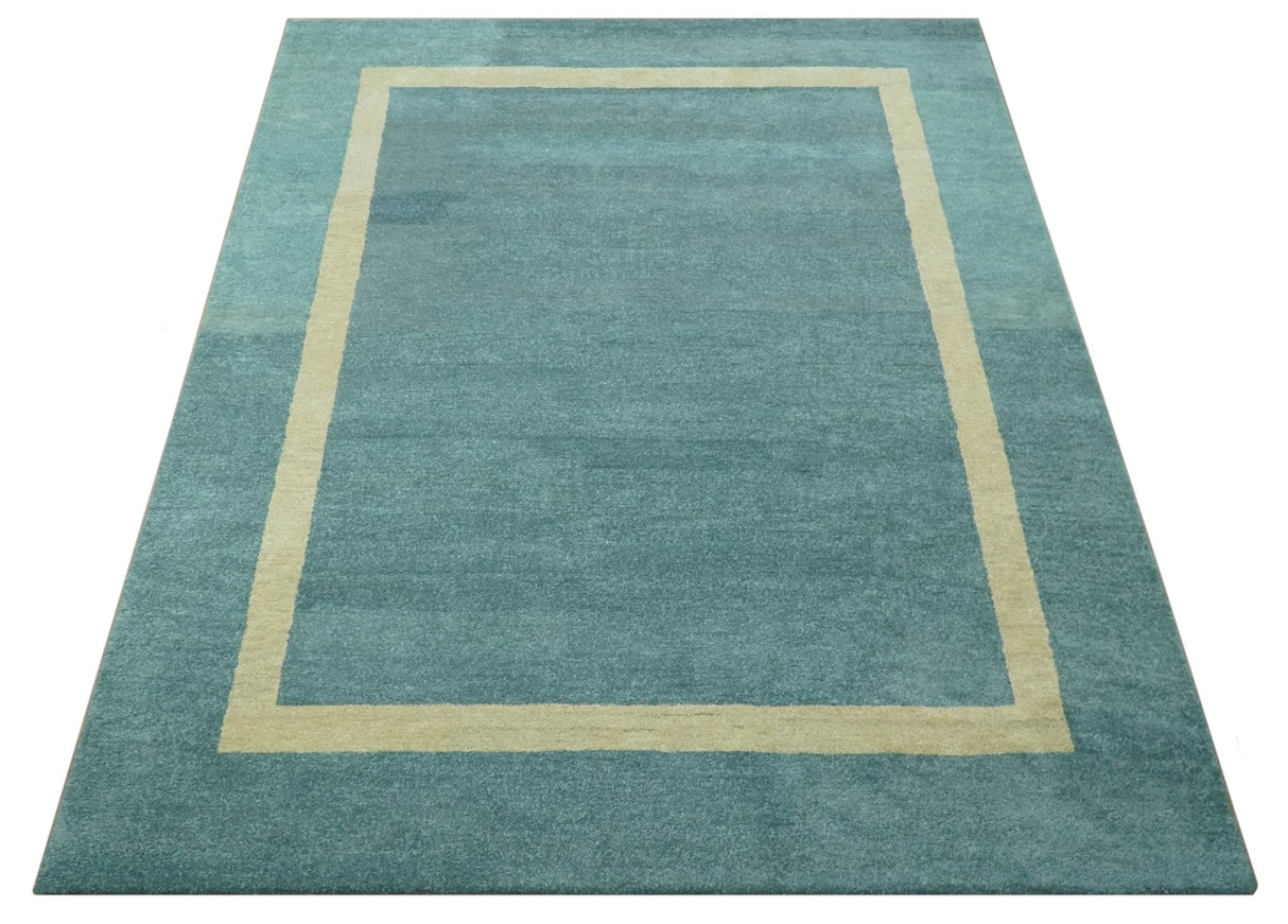 Solid Plain Blue Modern Hand Tufted 8x10 wool area rug