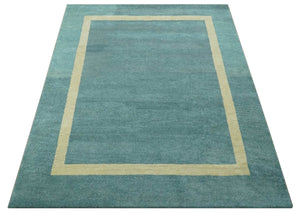 Solid Plain Blue Modern Hand Tufted 8x10 wool area rug