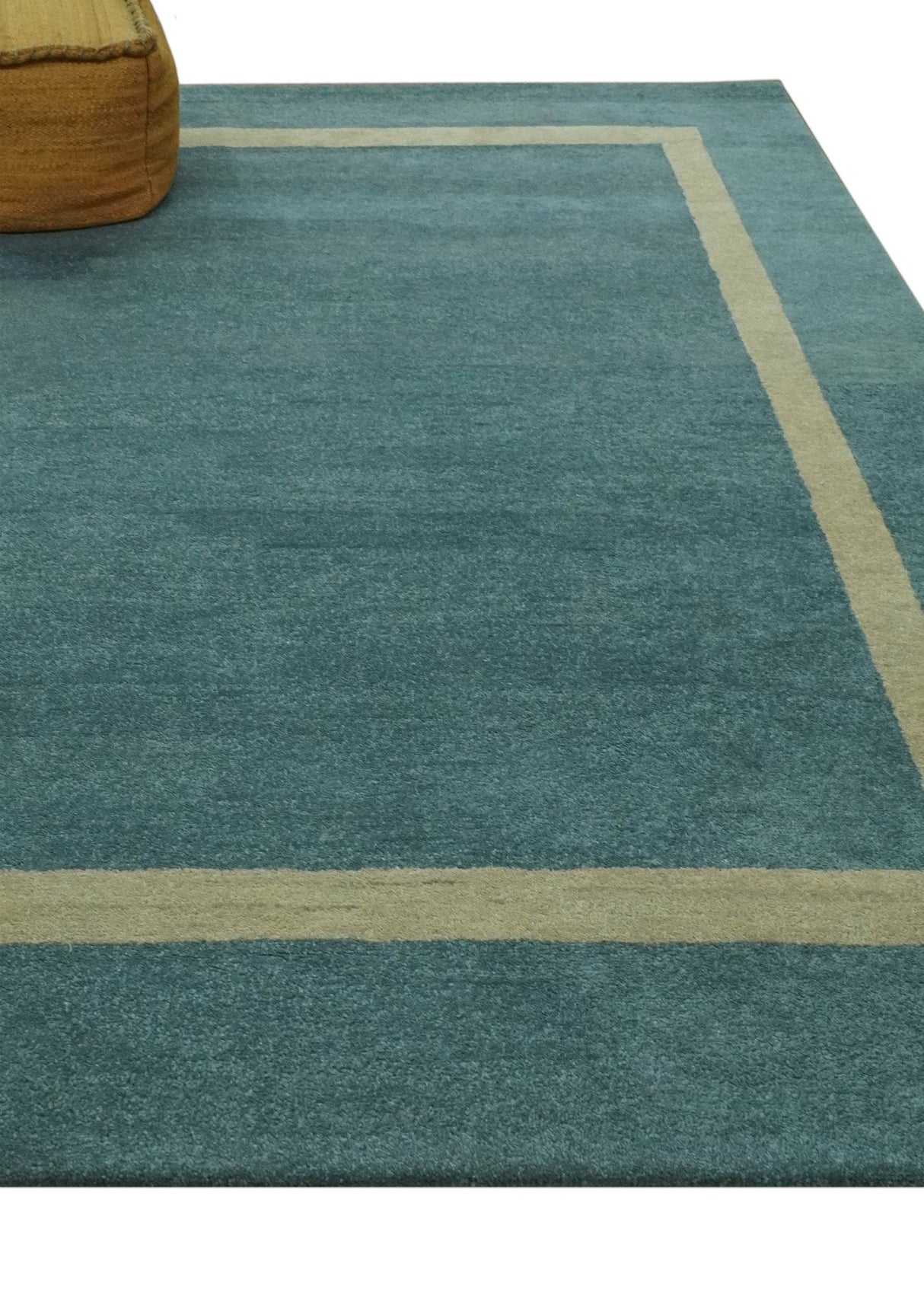 Solid Plain Blue Modern Hand Tufted 8x10 wool area rug