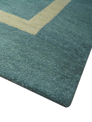 Solid Plain Blue Modern Hand Tufted 8x10 wool area rug