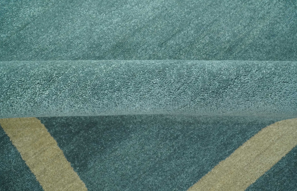 Solid Plain Blue Modern Hand Tufted 8x10 wool area rug