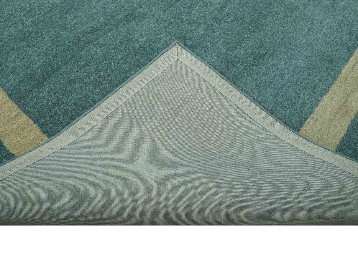 Solid Plain Blue Modern Hand Tufted 8x10 wool area rug