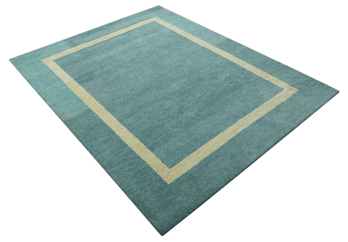 Solid Plain Blue Modern Hand Tufted 8x10 wool area rug