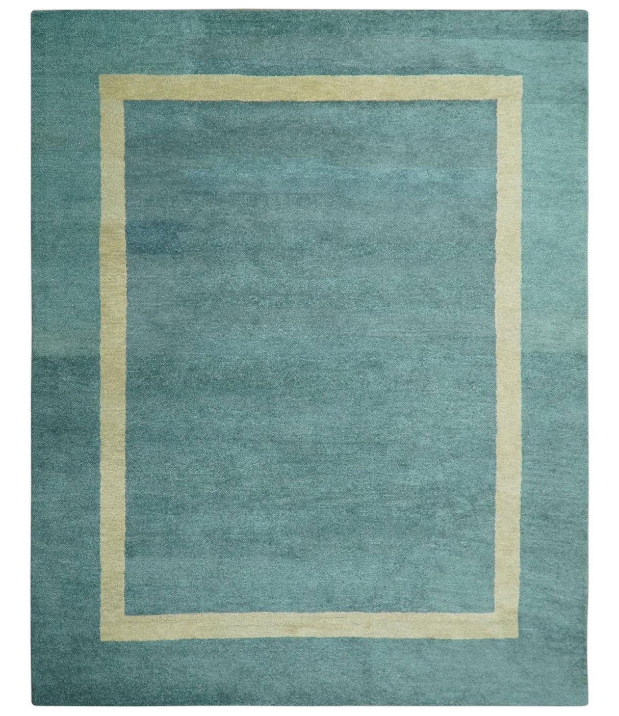 Solid Plain Blue Modern Hand Tufted 8x10 wool area rug