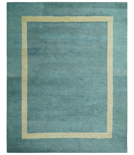 Solid Plain Blue Modern Hand Tufted 8x10 wool area rug