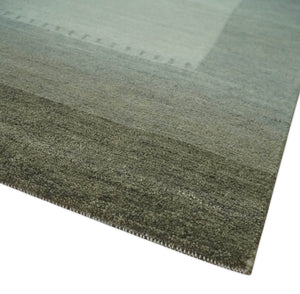 Solid Plain Ivory and Charcoal 5.6x8 wool and Art Silk Area Rug