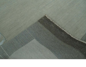 Solid Plain Ivory and Charcoal 5.6x8 wool and Art Silk Area Rug