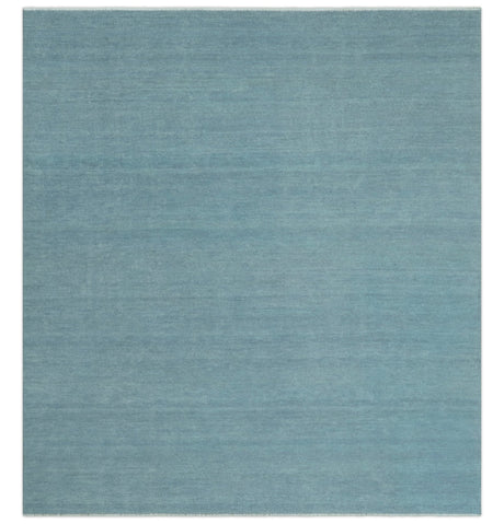 Solid Plane Blue Custom Made Modern Hand knotted wool Area Rug