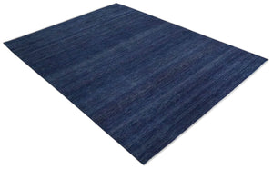 Solid Plane Navy Blue Hand knotted Modern 8x10 wool Area Rug