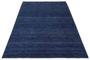 Solid Plane Navy Blue Hand knotted Modern 8x10 wool Area Rug