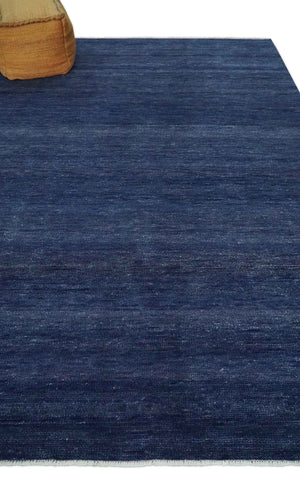 Solid Plane Navy Blue Hand knotted Modern 8x10 wool Area Rug