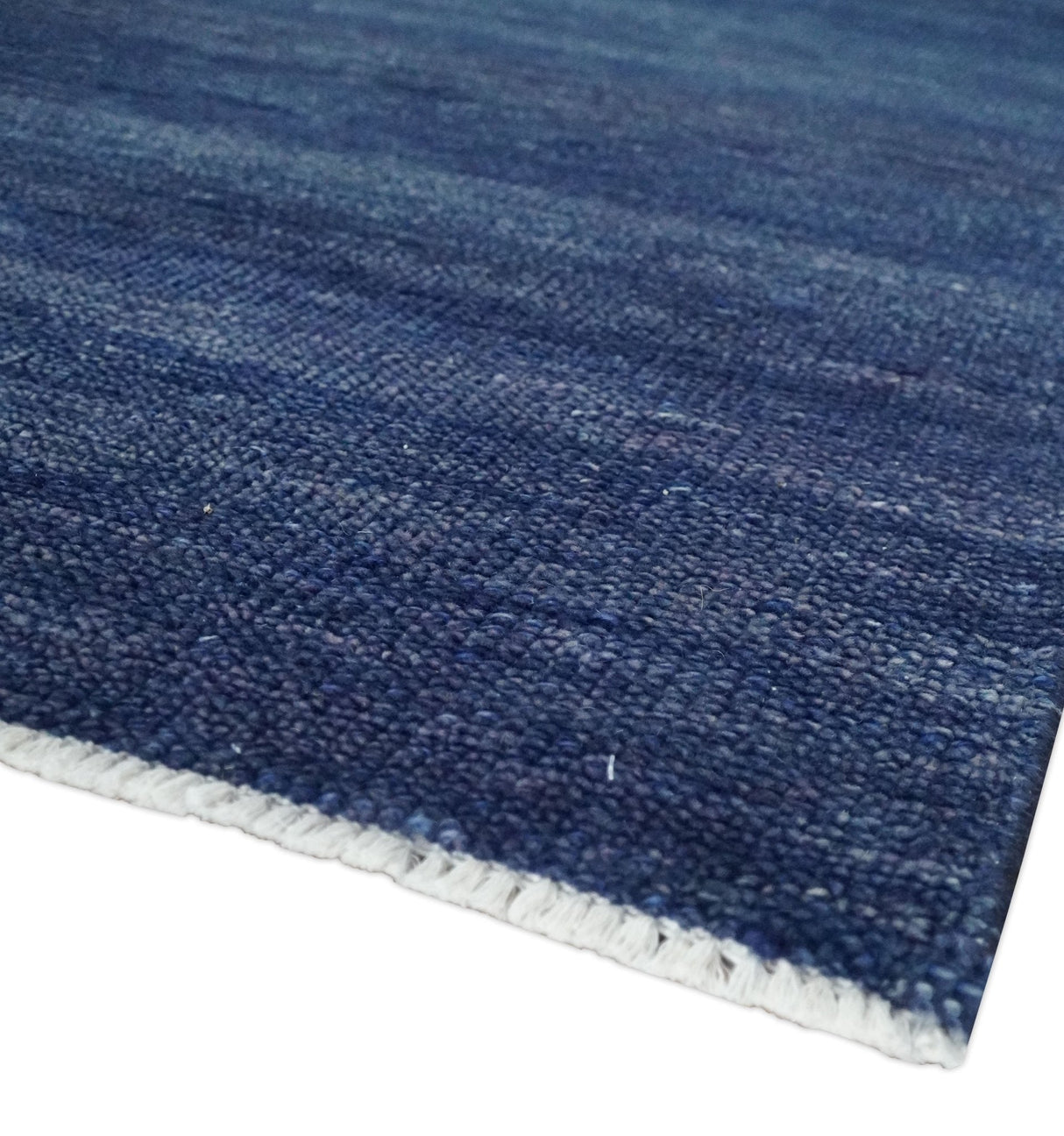 Solid Plane Navy Blue Hand knotted Modern 8x10 wool Area Rug