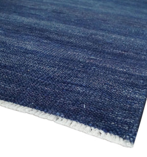 Solid Plane Navy Blue Hand knotted Modern 8x10 wool Area Rug