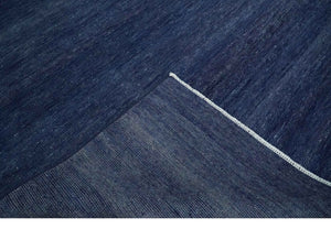 Solid Plane Navy Blue Hand knotted Modern 8x10 wool Area Rug