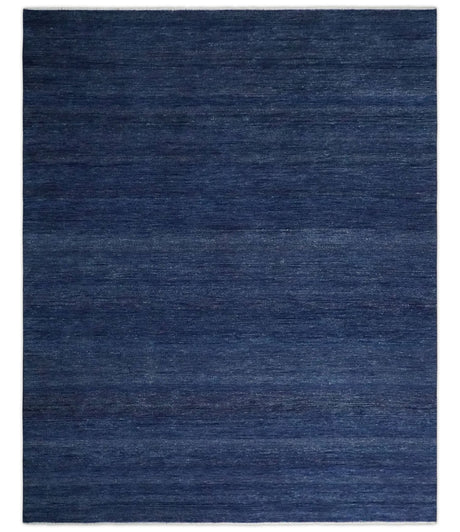 Solid Plane Navy Blue Hand knotted Modern 8x10 wool Area Rug