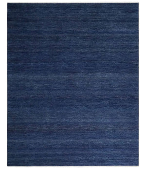 Solid Plane Navy Blue Hand knotted Modern Custom Made wool Area Rug